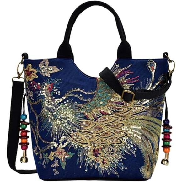 Canavas Shoulder Handbags for Women,Ladies Ethnic Travel Bohemian Bags Tote - Picture 7 of 7